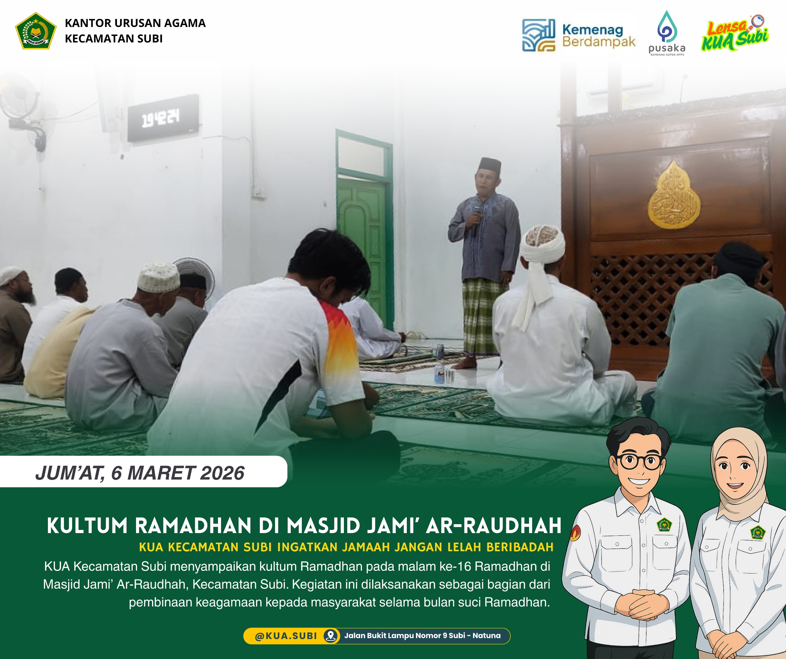 Pertengahan Ramadhan Jadi Ujian Istiqamah, KUA Subi Sampaikan Pesan Ibadah kepada Jamaah